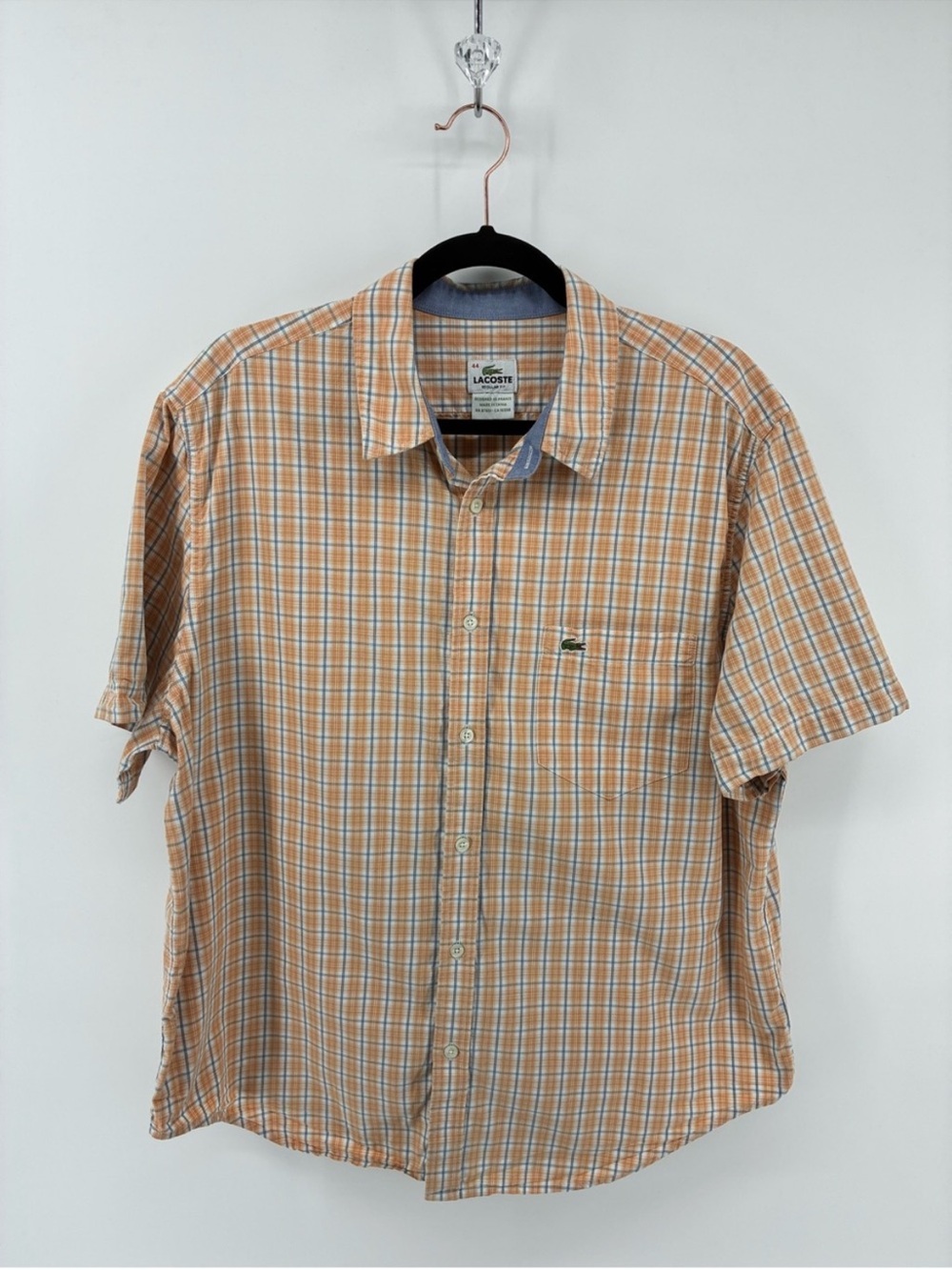 Lacoste Orange Plaid Short-Sleeve Button-Down Shirt